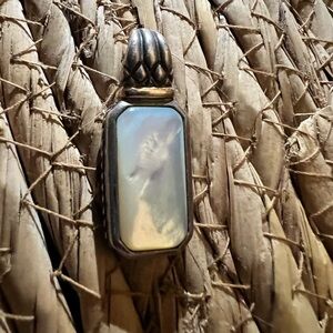 925 Sterling Silver / 14K Real Mother-of-Pearl Rectangle Shape Pendant